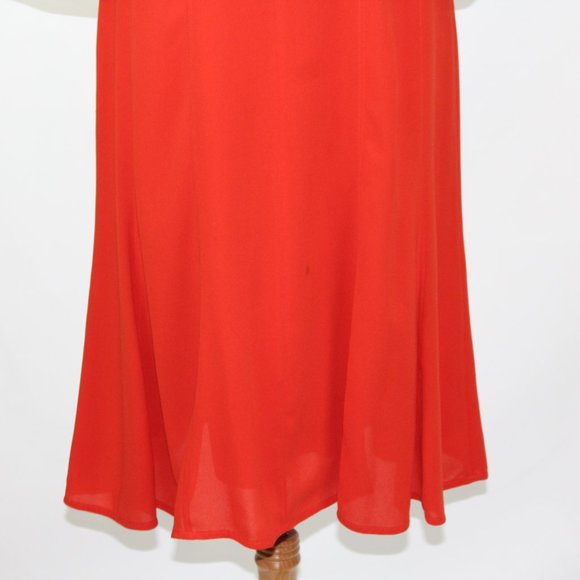 Hugo Boss Women's Dress 10 Red Orange Chiffon 3/4 Sleeve Knee Length - Picture 4 of 11